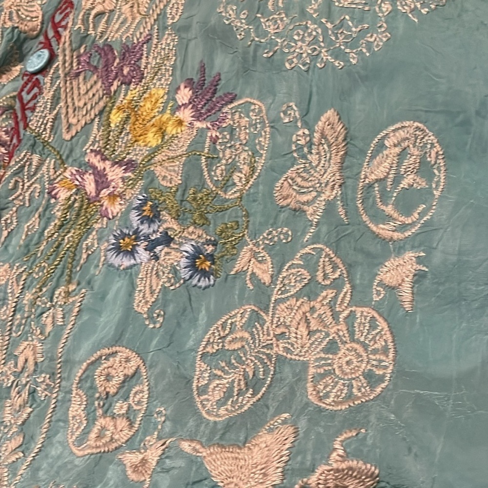 Johnny Was Turquoise Floral Embroidered Tunic Top - Picture 5 of 14